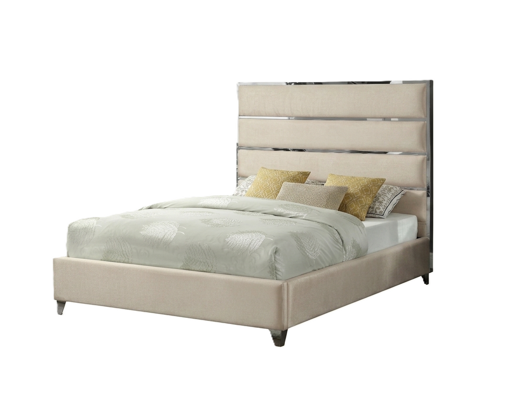 LAUREN KING BEIGE VELVET UPHOLSTERED PLATFORM BED