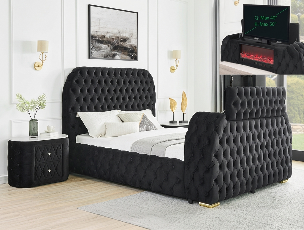 NATALIA BLACK W/FIREPLACE,TV LIFT BEDROOM