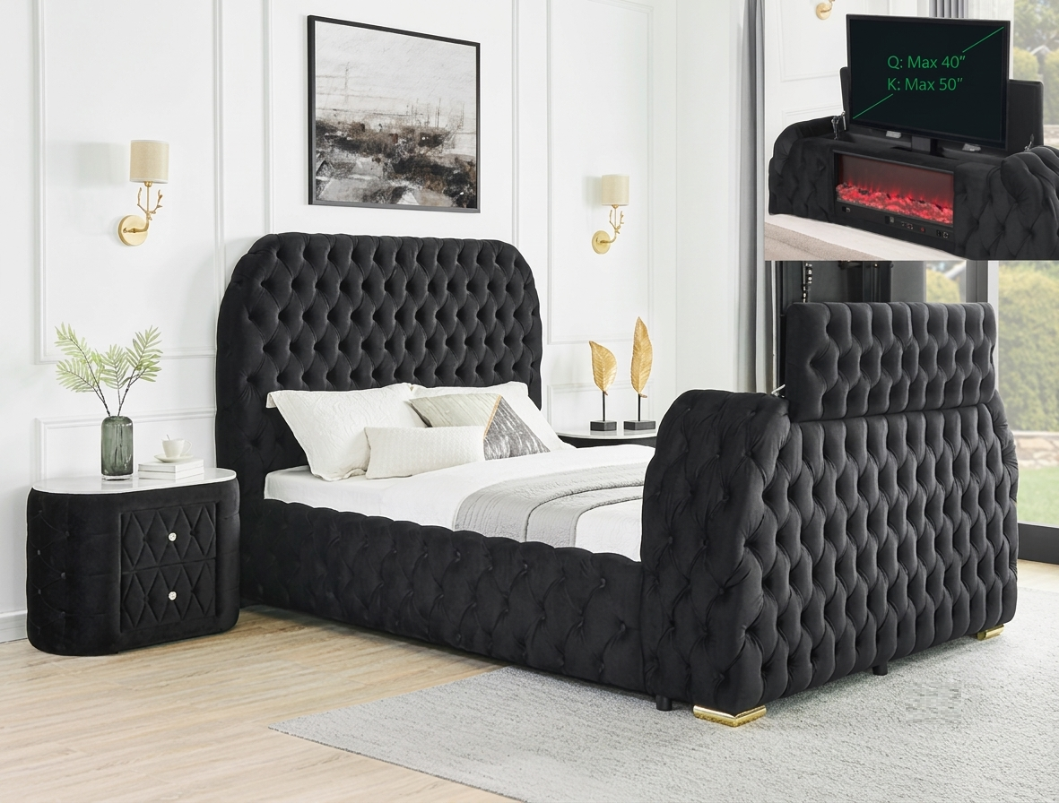 NATALIA BLACK W/FIREPLACE,TV LIFT BEDROOM