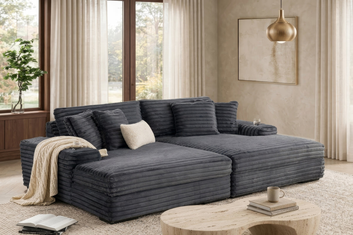 Oversized Grey Chaise Lounge