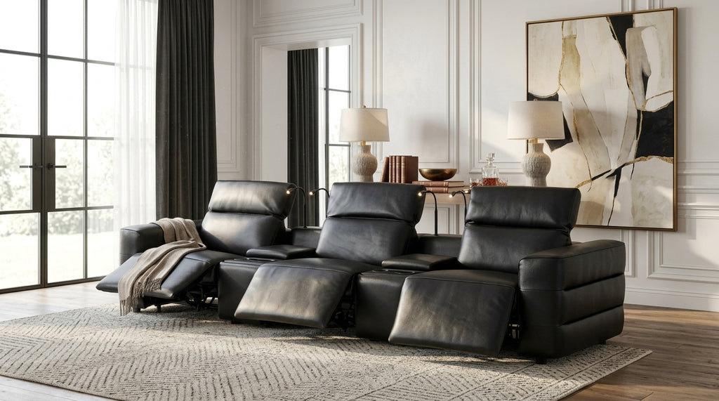 Diamante Italian Leather/Match Power Home Theater Recliner Row Black
