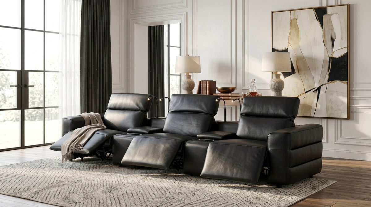 Diamante Italian Leather/Match Power Home Theater Recliner Row Black