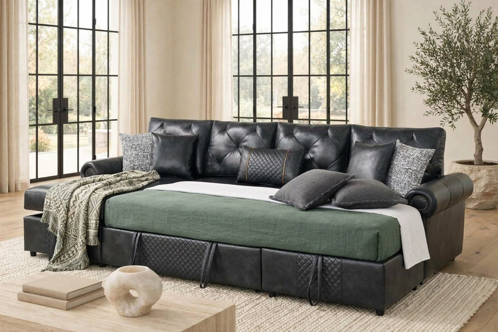 Sonoma Black Double Storage Chaise Sectional w/ Pull-Out Bed