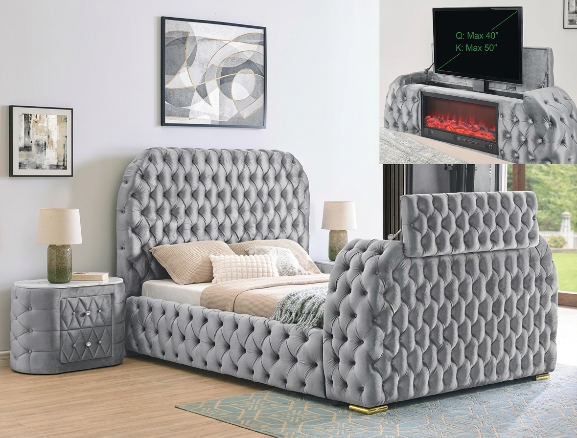 NATALIA GREY W/FIREPLACE,TV LIFT BEDROOM