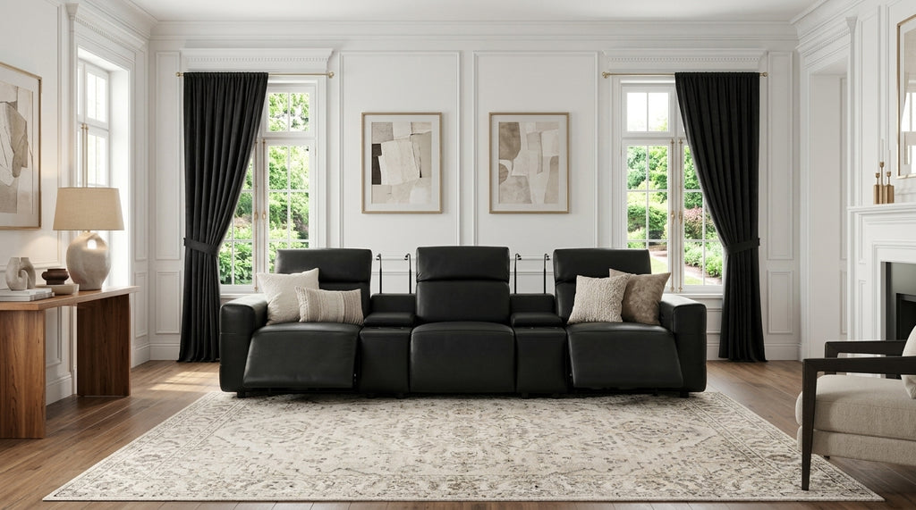 Diamante Italian Leather/Match Power Home Theater Recliner Row Black