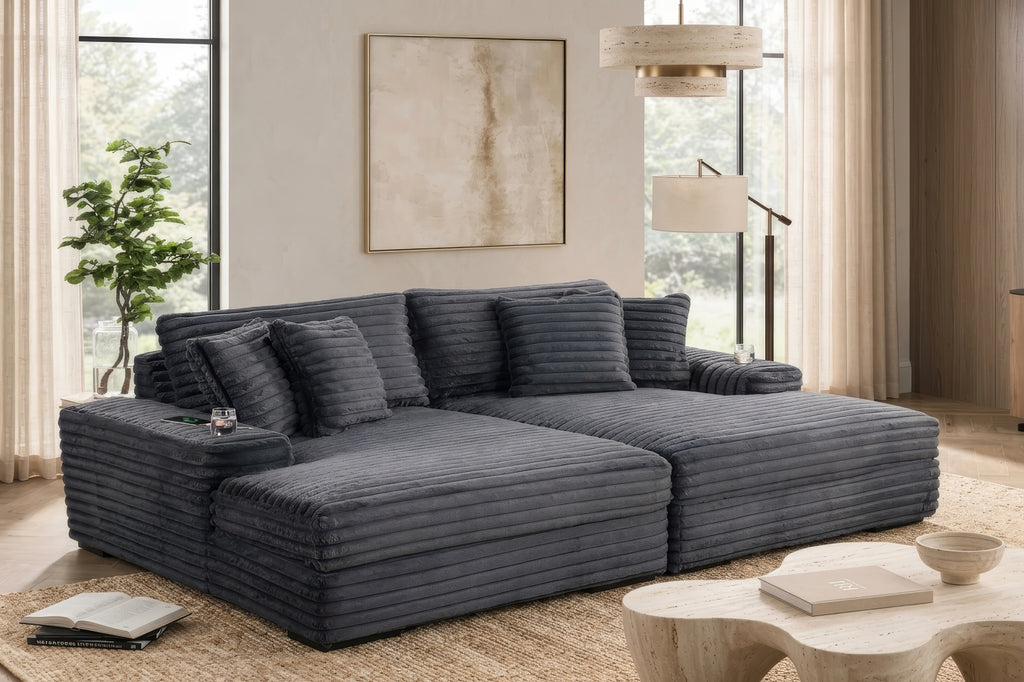 Oversized Grey Chaise Lounge