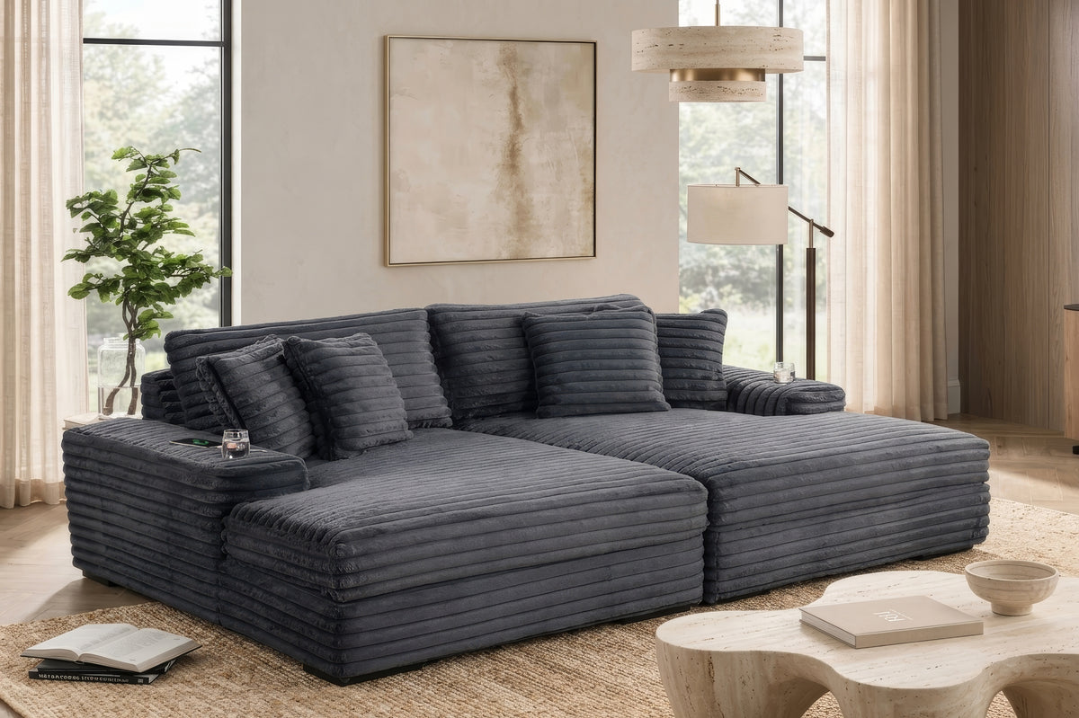 Oversized Grey Chaise Lounge