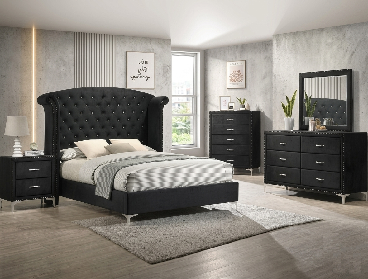 LUCINDA BLACK TUFFET BEDROOM