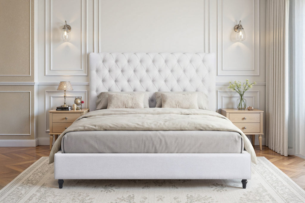 COLTON KING LUXURY LINEN UPHOLSTERED PLATFORM BED