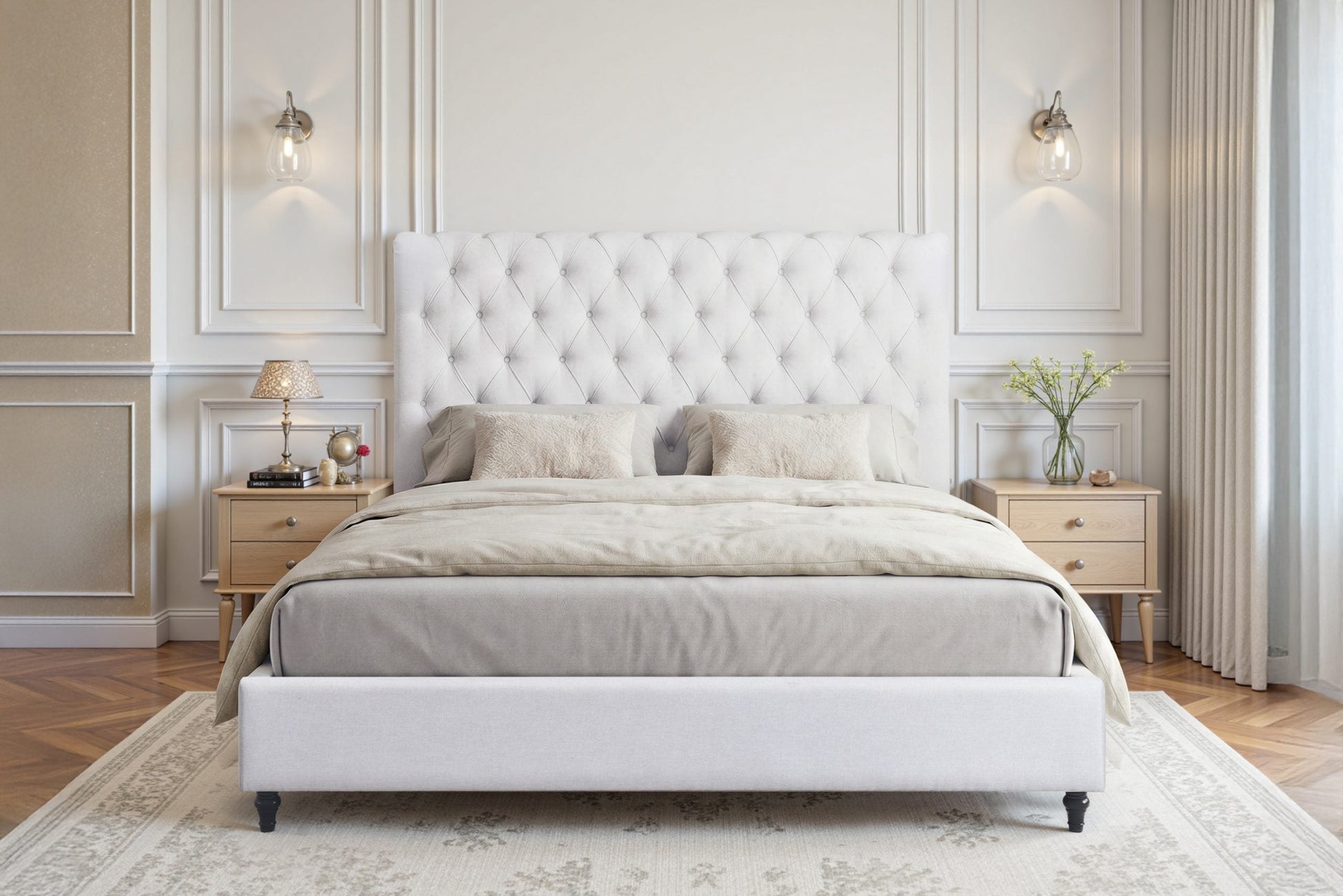 COLTON KING LUXURY LINEN UPHOLSTERED PLATFORM BED