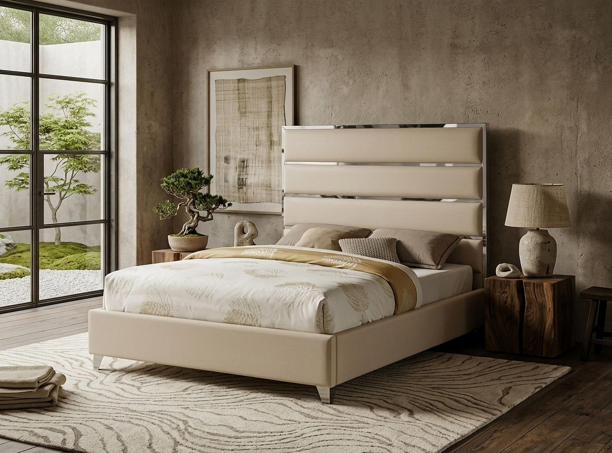 Lauren Beige Upholstered Platform Bed