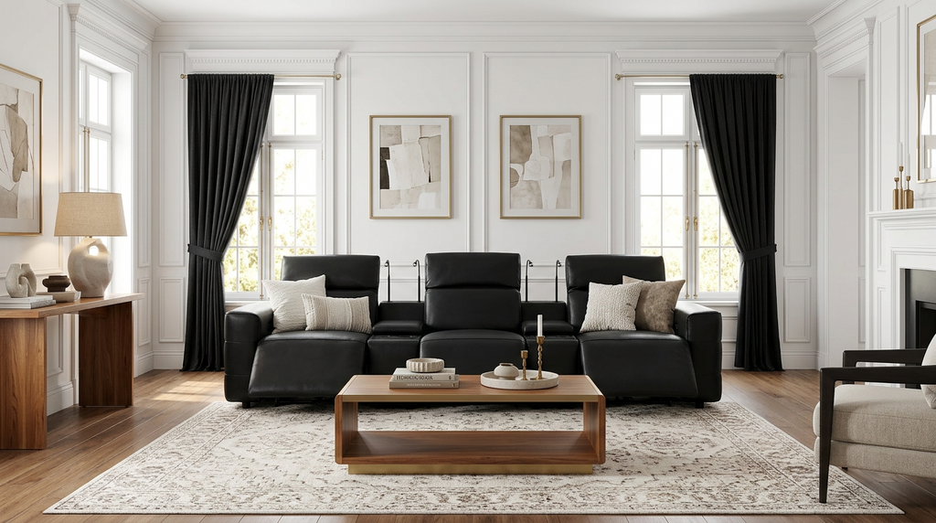 Diamante Italian Leather/Match Power Home Theater Recliner Row Black