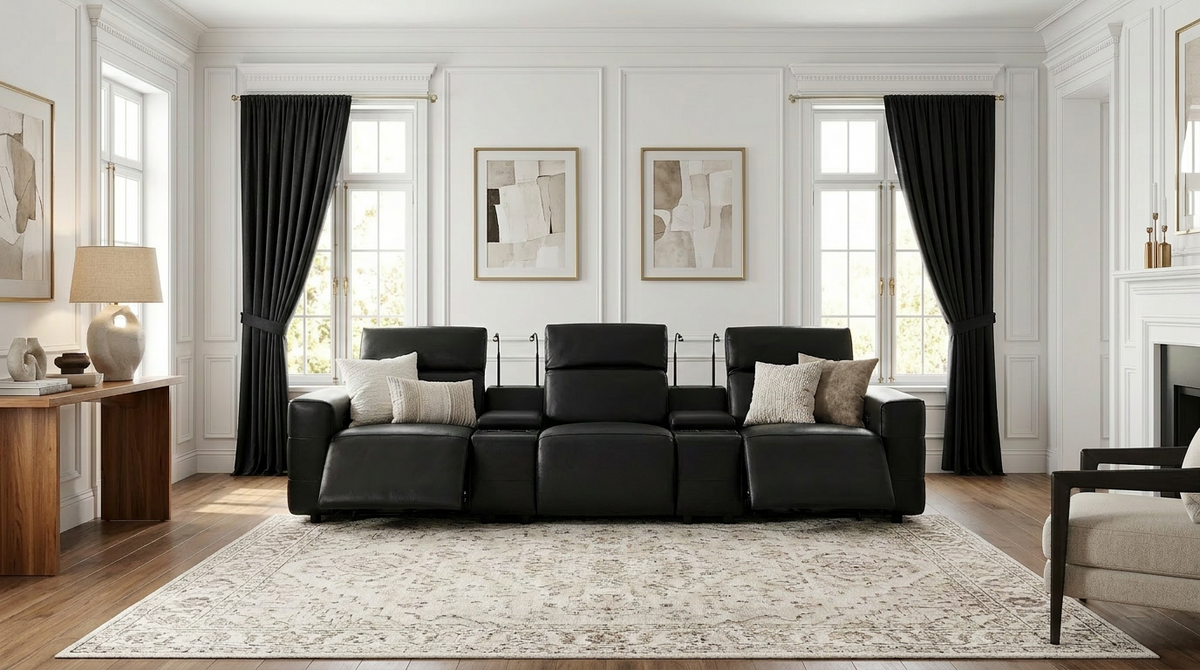 Diamante Italian Leather/Match Power Home Theater Recliner Row Black