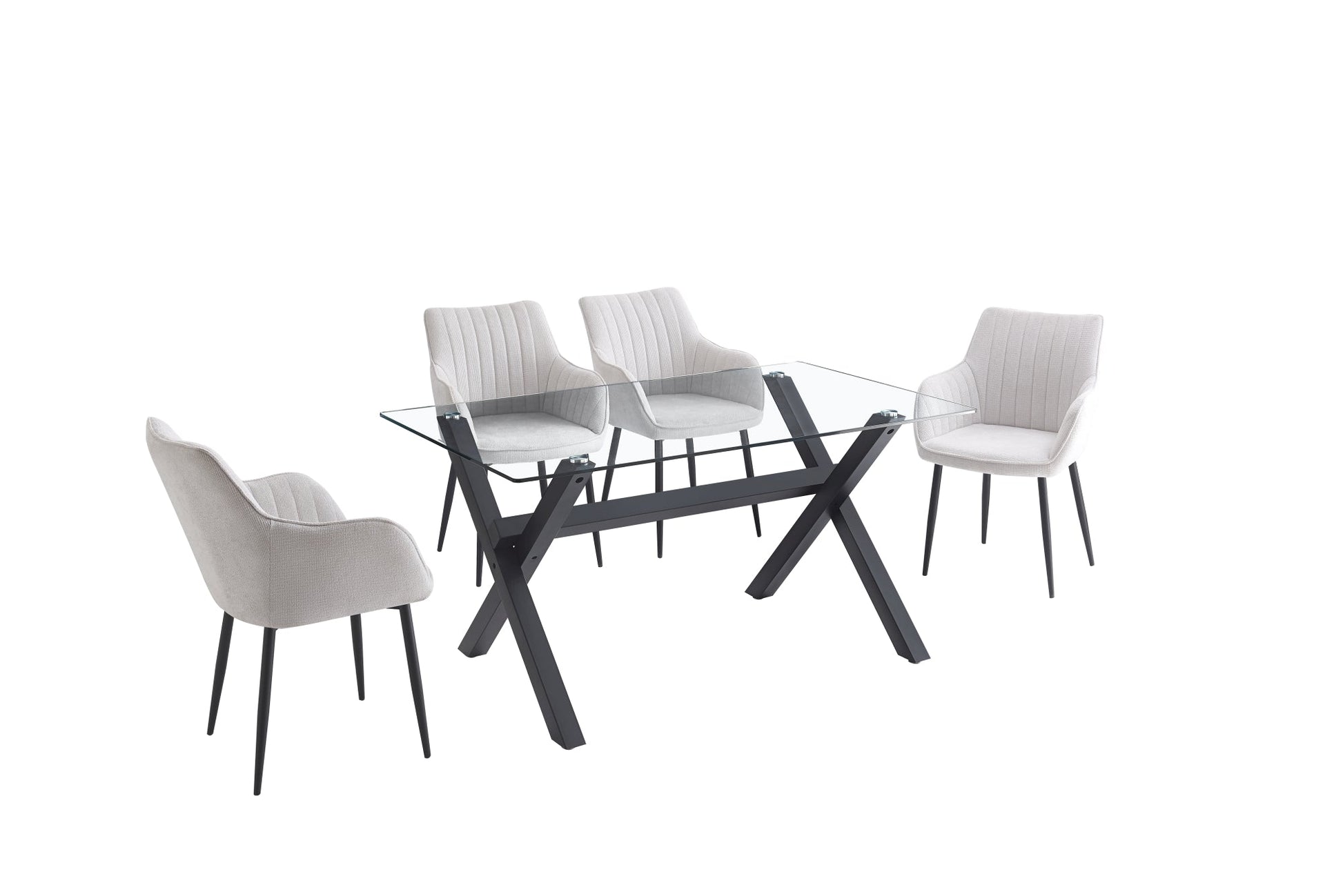 Madrid 5pc Dining Set with 4 Beige Linen Chairs