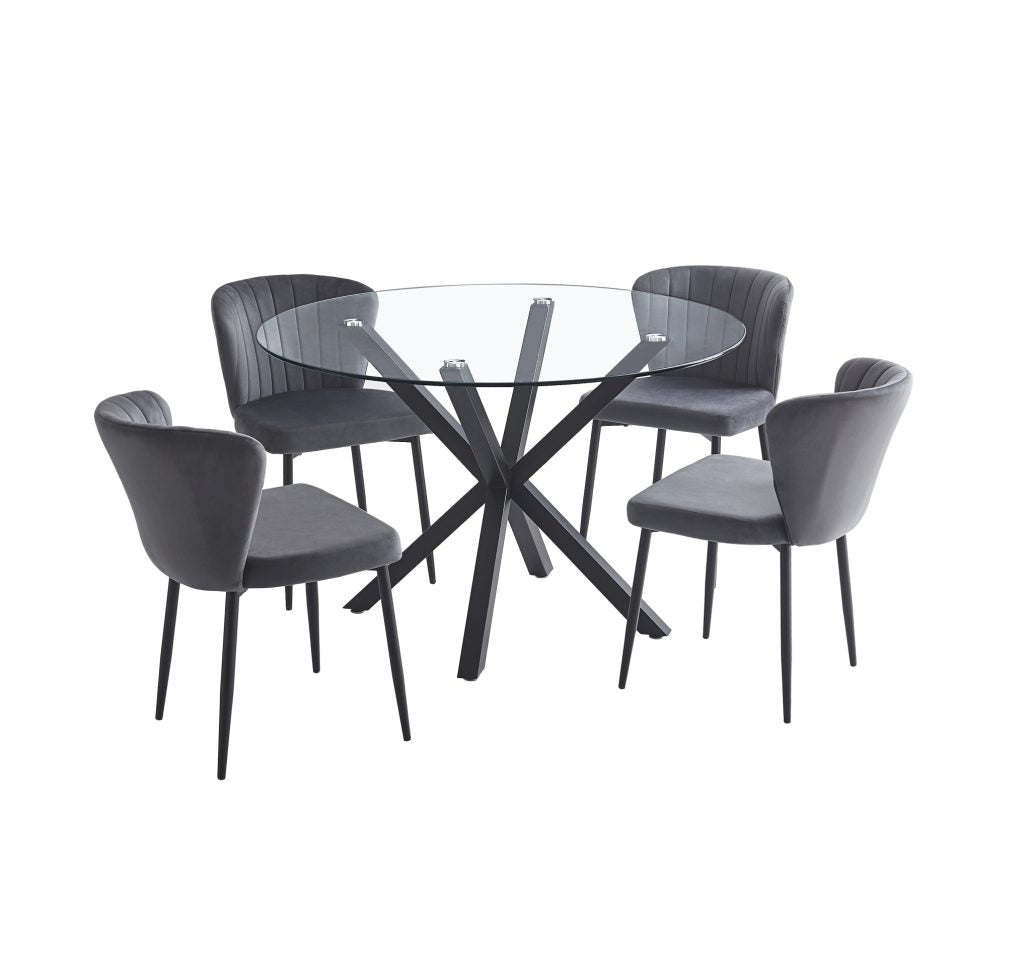 Oslo 5pc Dining Set With Gray Velvet Chairs