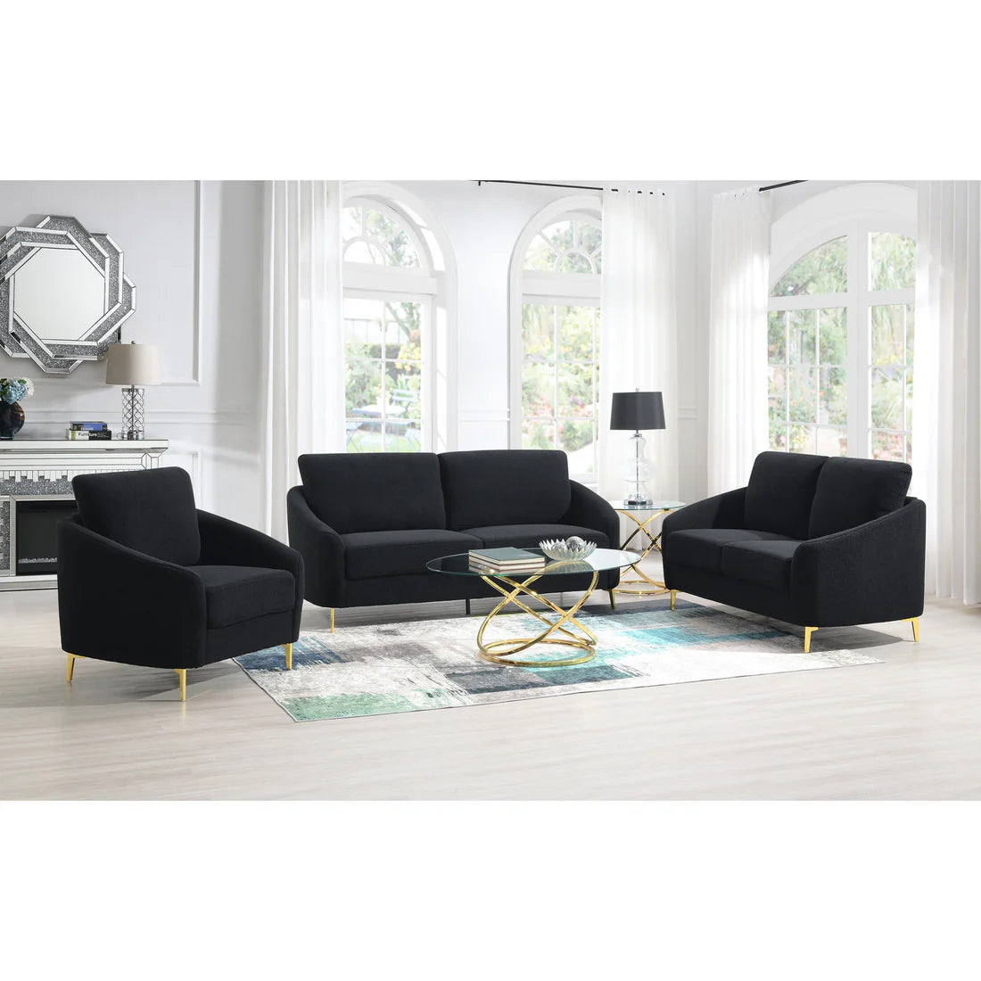 Lily 3 pieces black living room set