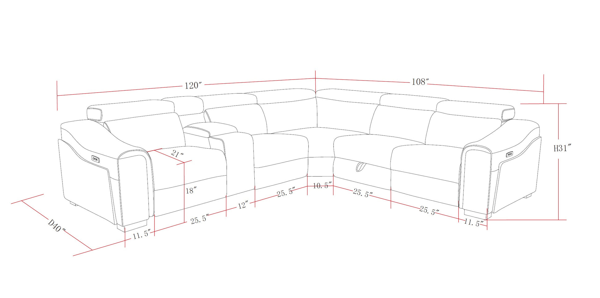 Yash Brown Sectional Recliner