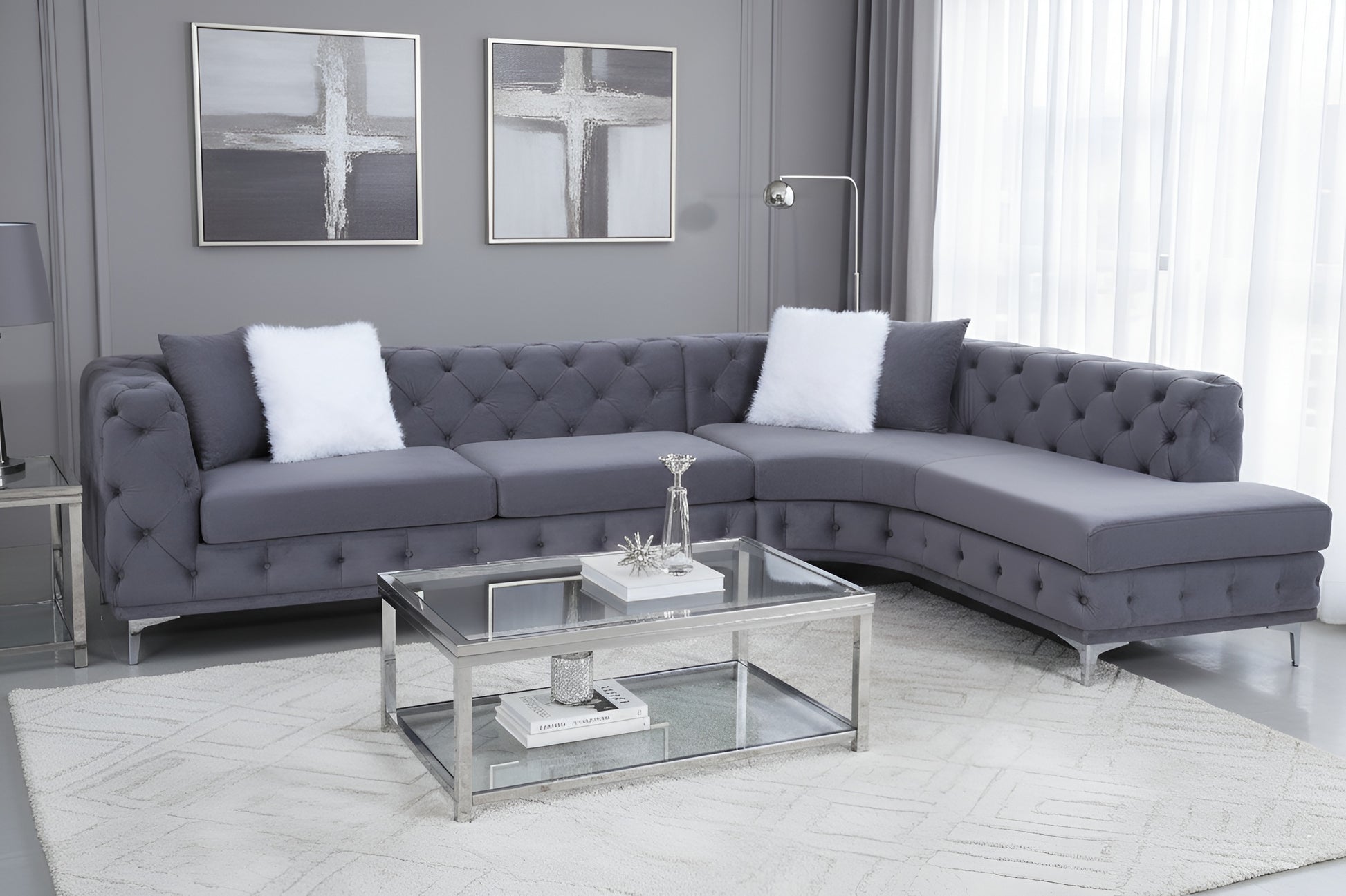 Valentino Modern Gray Velvet Sectional