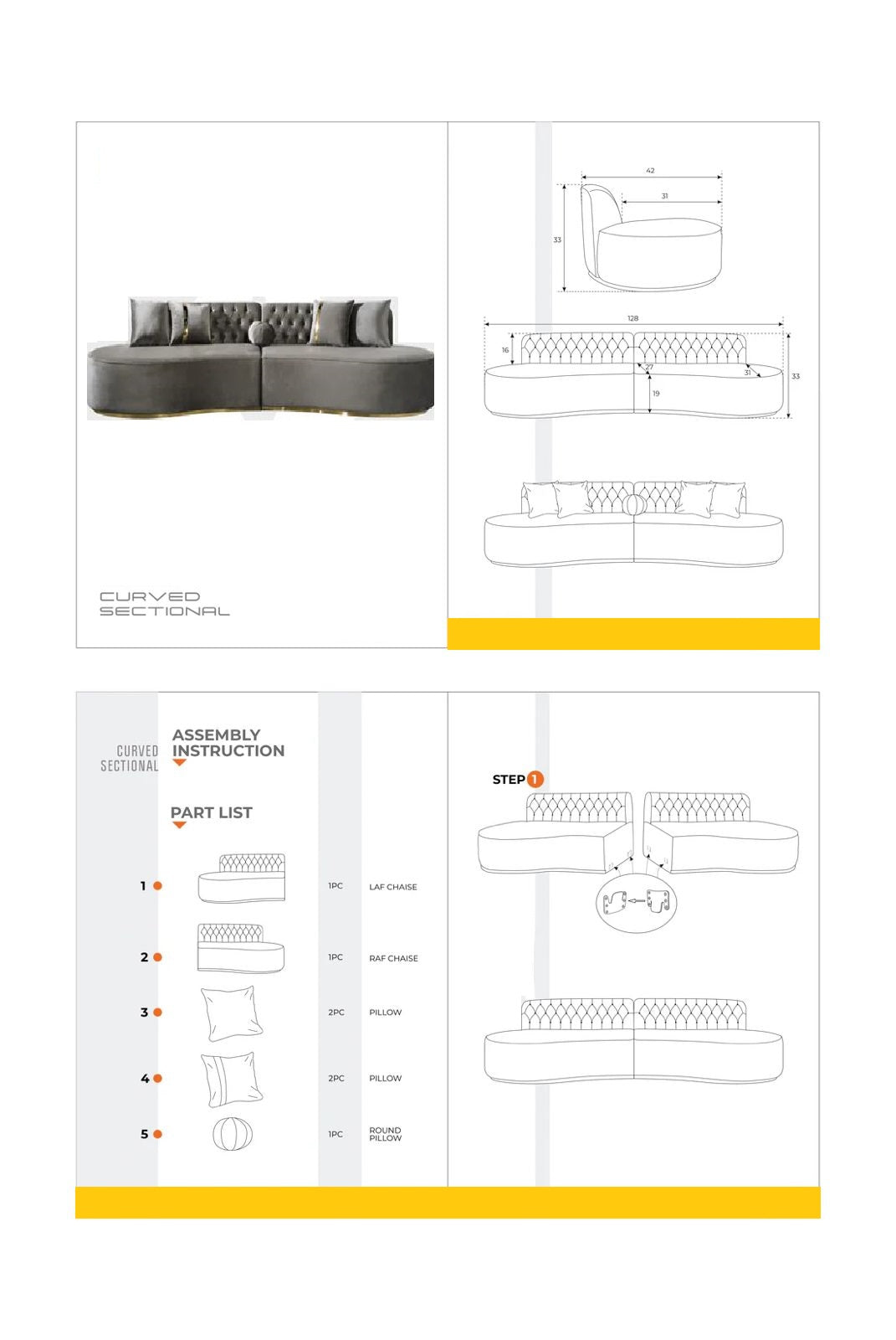 Ella Ivory Boucle Curved 130" Sectional