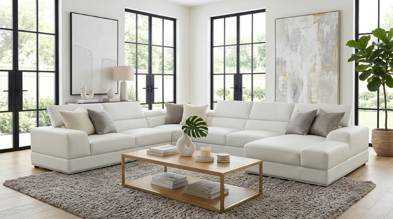 Nella White Sectional Italian Leather Match
