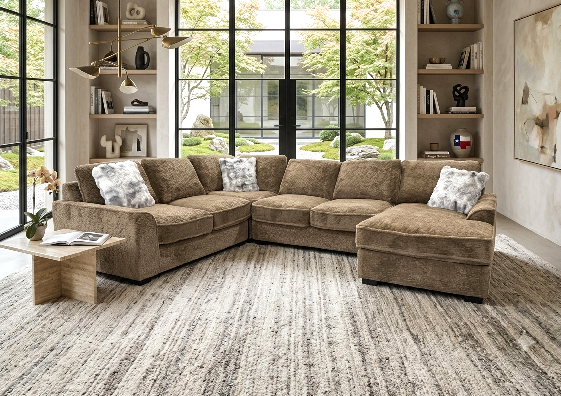 Mocha brown sectional teddy bear fabric