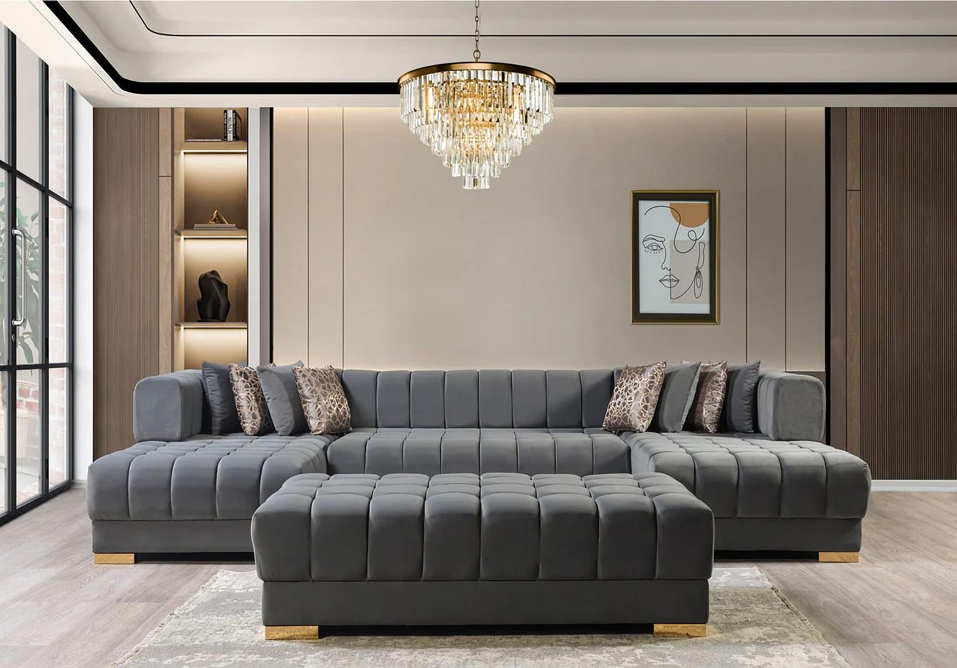 Ariana Velvet Double Chaise Sectional