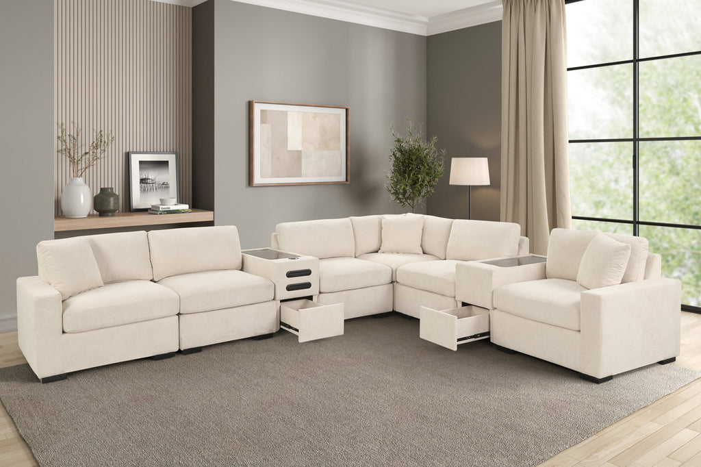 Barista Beige 8PC Modular Sectional Set w/ Bluetooth Speaker