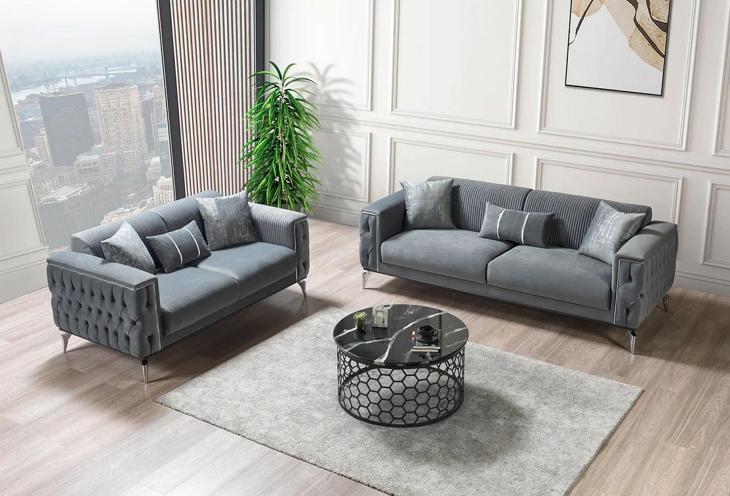 Belinda Gray Velvet Sofa & Loveseat