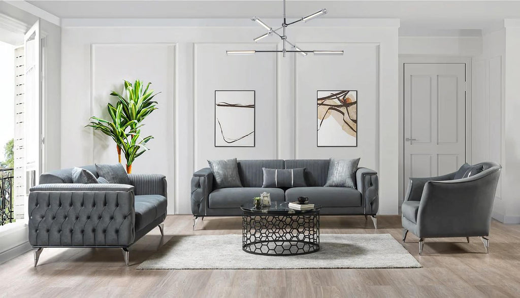 Belinda Gray Velvet Sofa & Loveseat