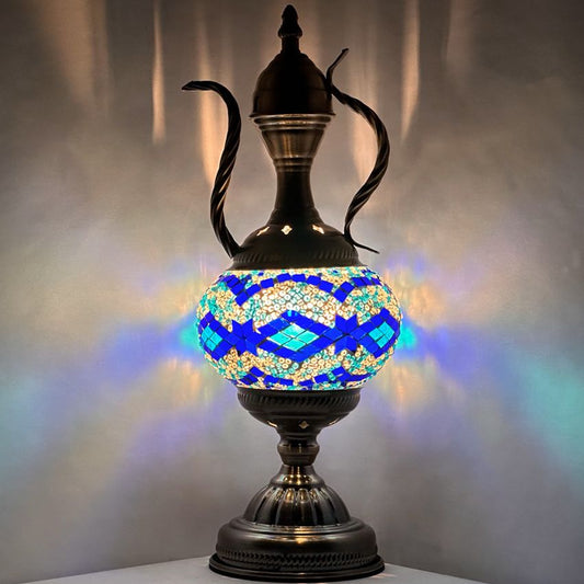 Blue Diamonds Tiffany Style Mosaic Lamp with Pitcher Design