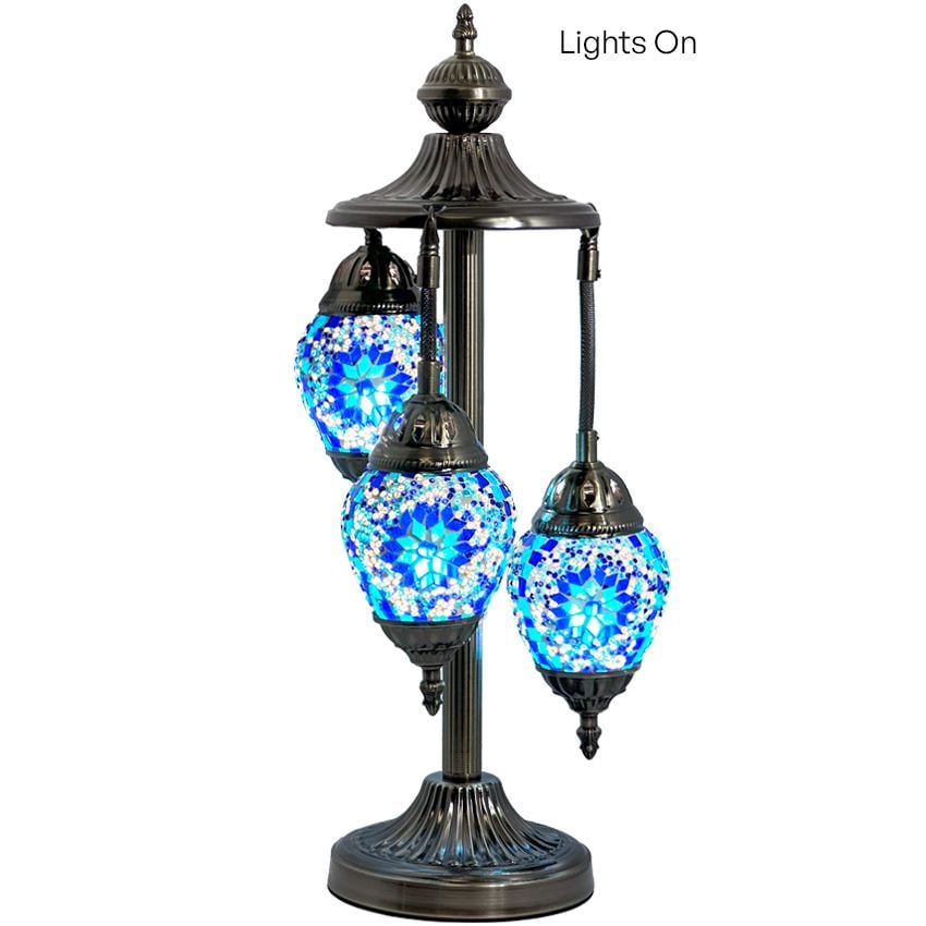 Midnight Blue Egg Shaped Mosaic Floor Lamp with 3 Globes