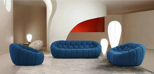 Bubbles Sofa and Loveseat  Blue Set