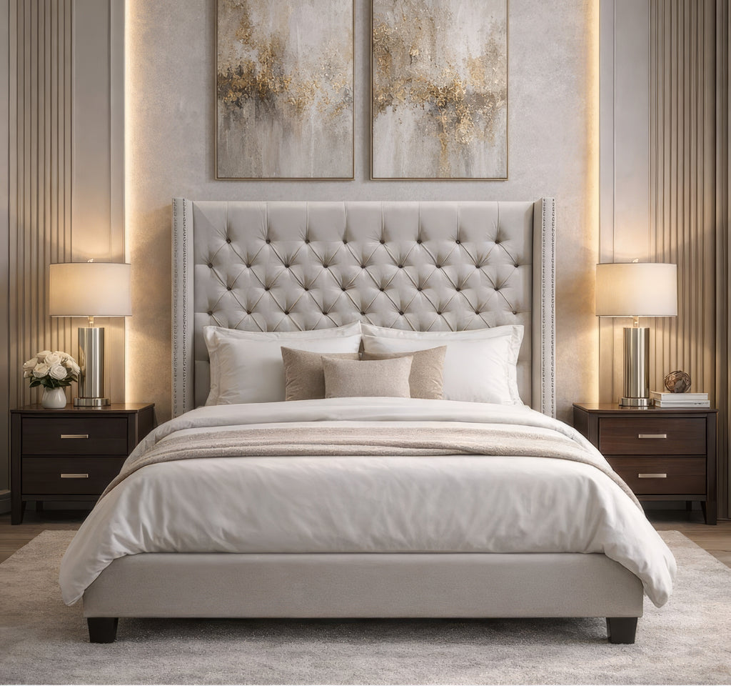 Hugh Biege Upholstered Platform Bed