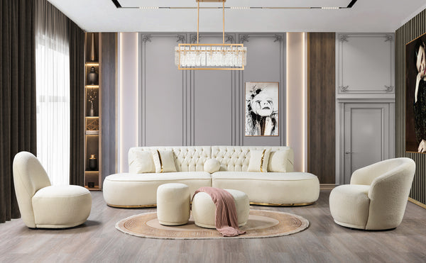 Cloe Ivory Boucle Round Ottoman