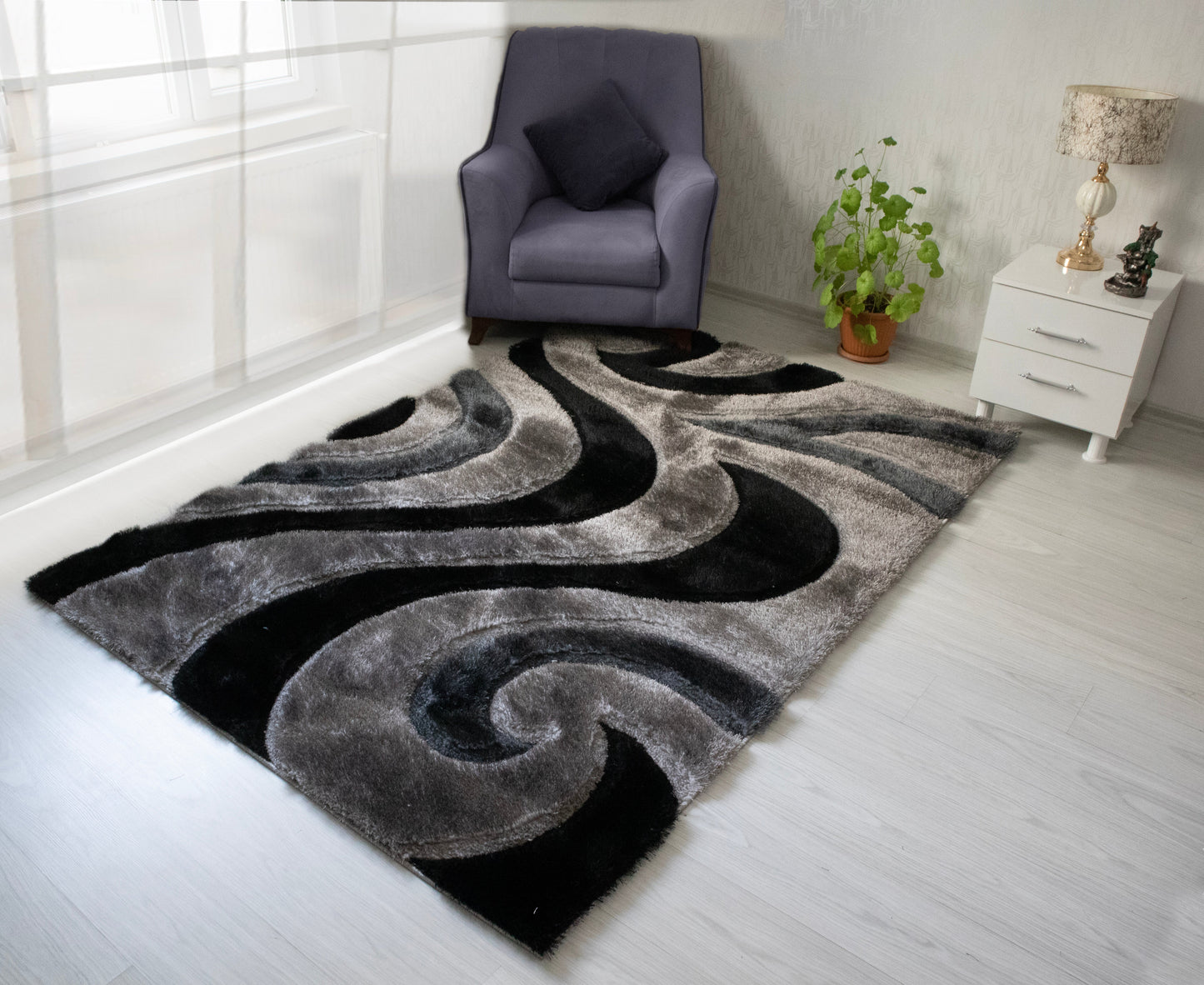 3D Shaggy GRAY-BLACK Area Rug - 3D444