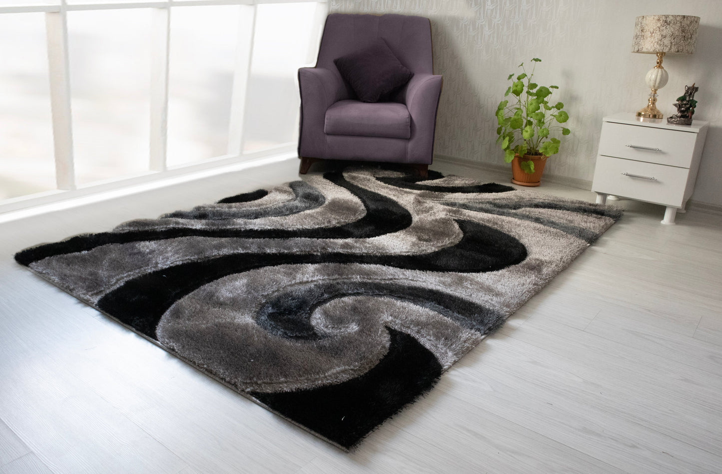 3D Shaggy GRAY-BLACK Area Rug - 3D444