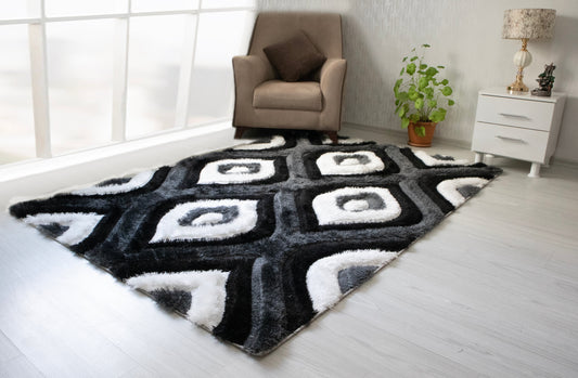 3D Shaggy GRAY-BLACK Area Rug - 3D151