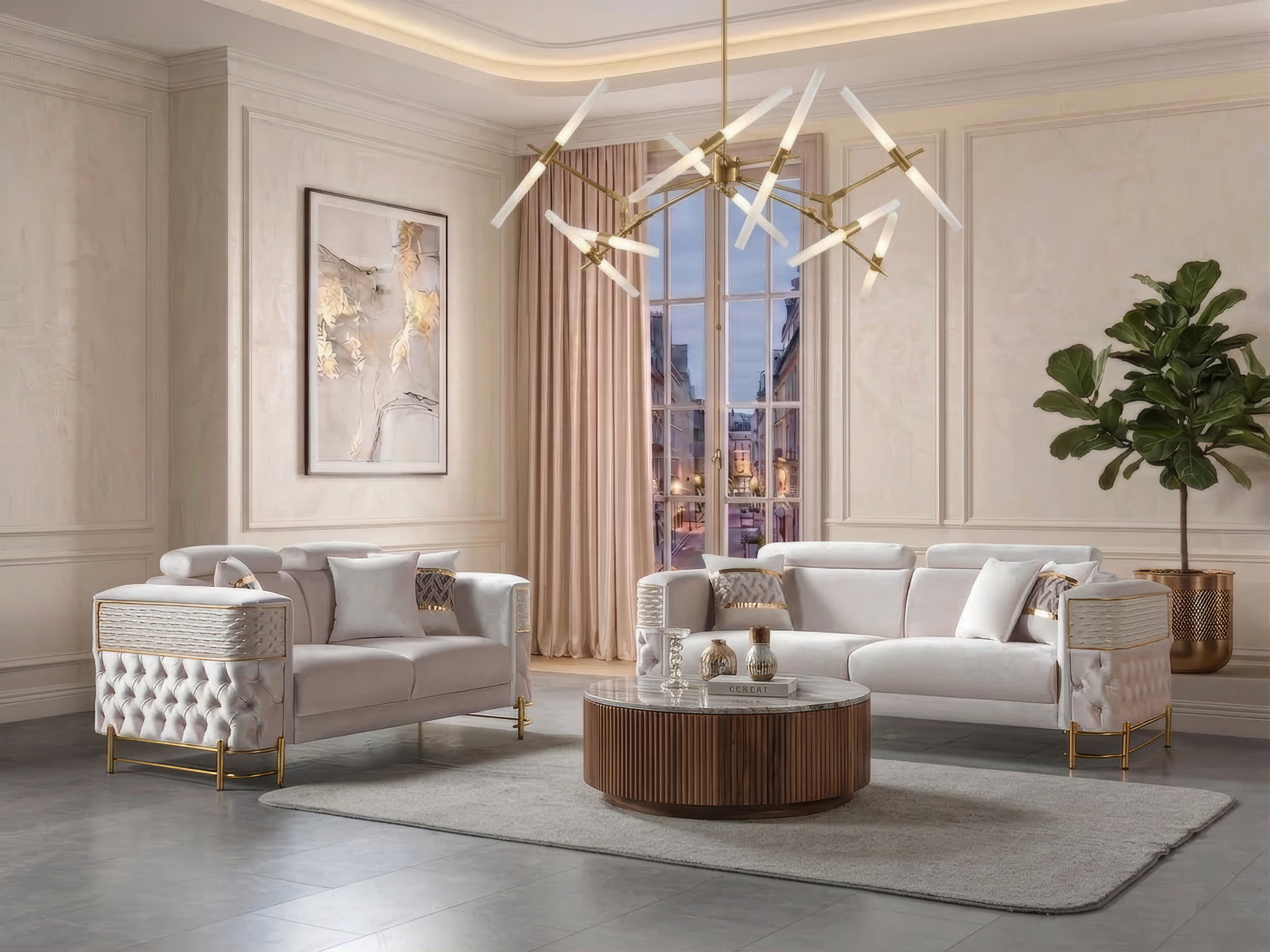 Fabiana Ivory Velvet Sofa & Loveseat