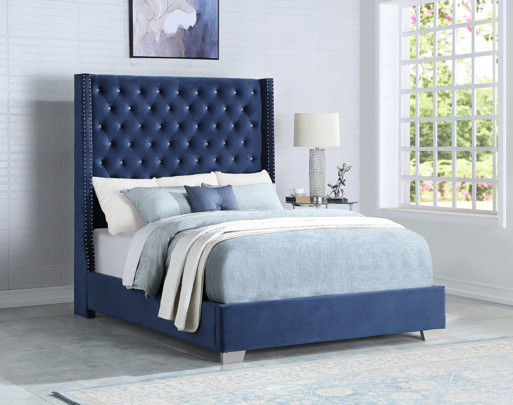 6Ft Tall Upholstered Tufted Headboard with Diamonds blue