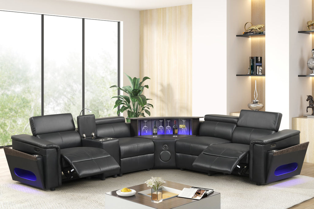 Holiday Power Reclining Sectional W/ Storage Console &amp; Bluetooth Speakers.