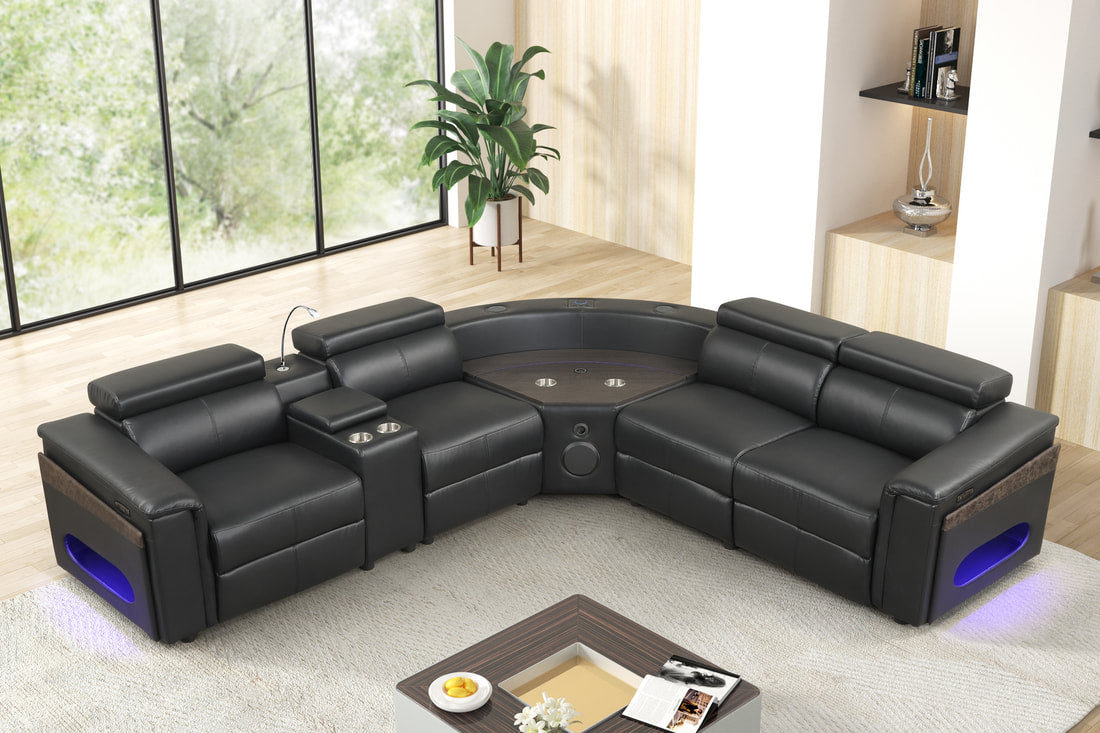 Holiday Power Reclining Sectional W/ Storage Console &amp; Bluetooth Speakers.