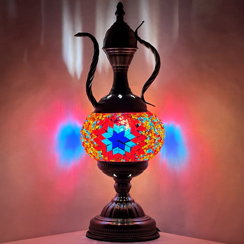 Hot Red Flower Mosaic Vintage Lamp with Pitcher Design