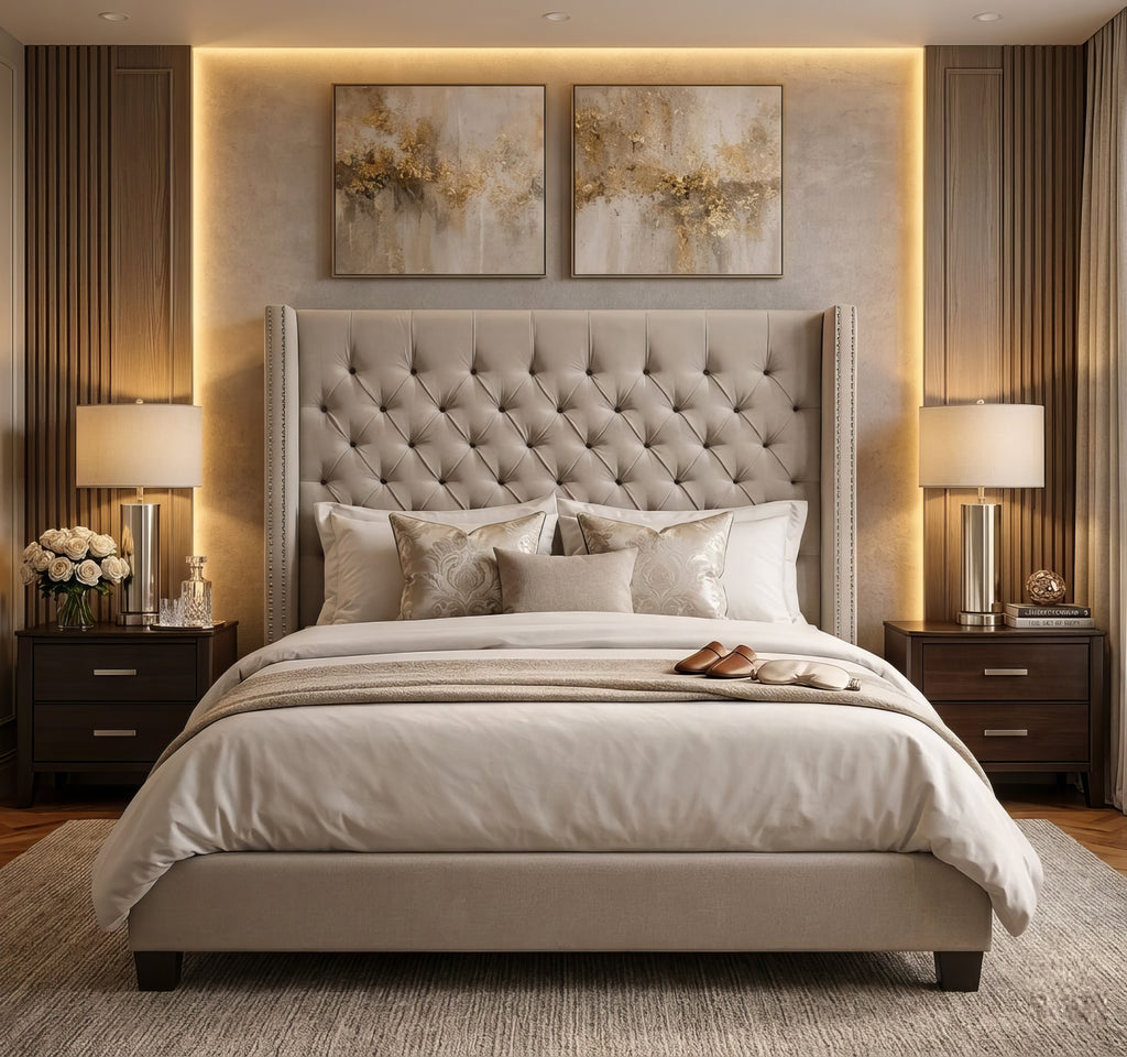 Hugh Biege Upholstered Platform Bed