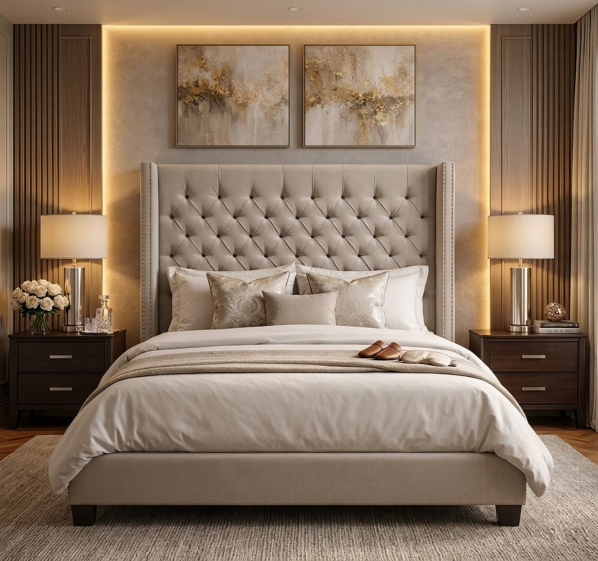 Hugh Biege Upholstered Platform Bed