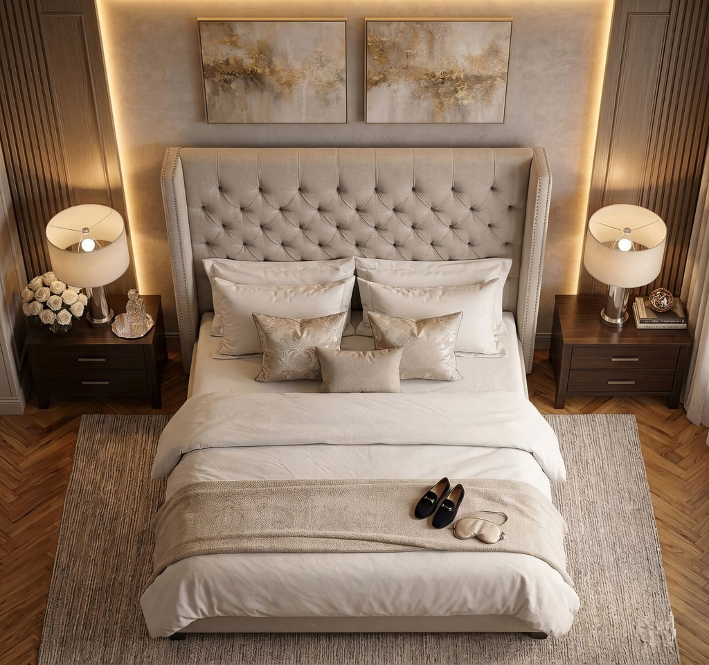 Hugh Biege Upholstered Platform Bed
