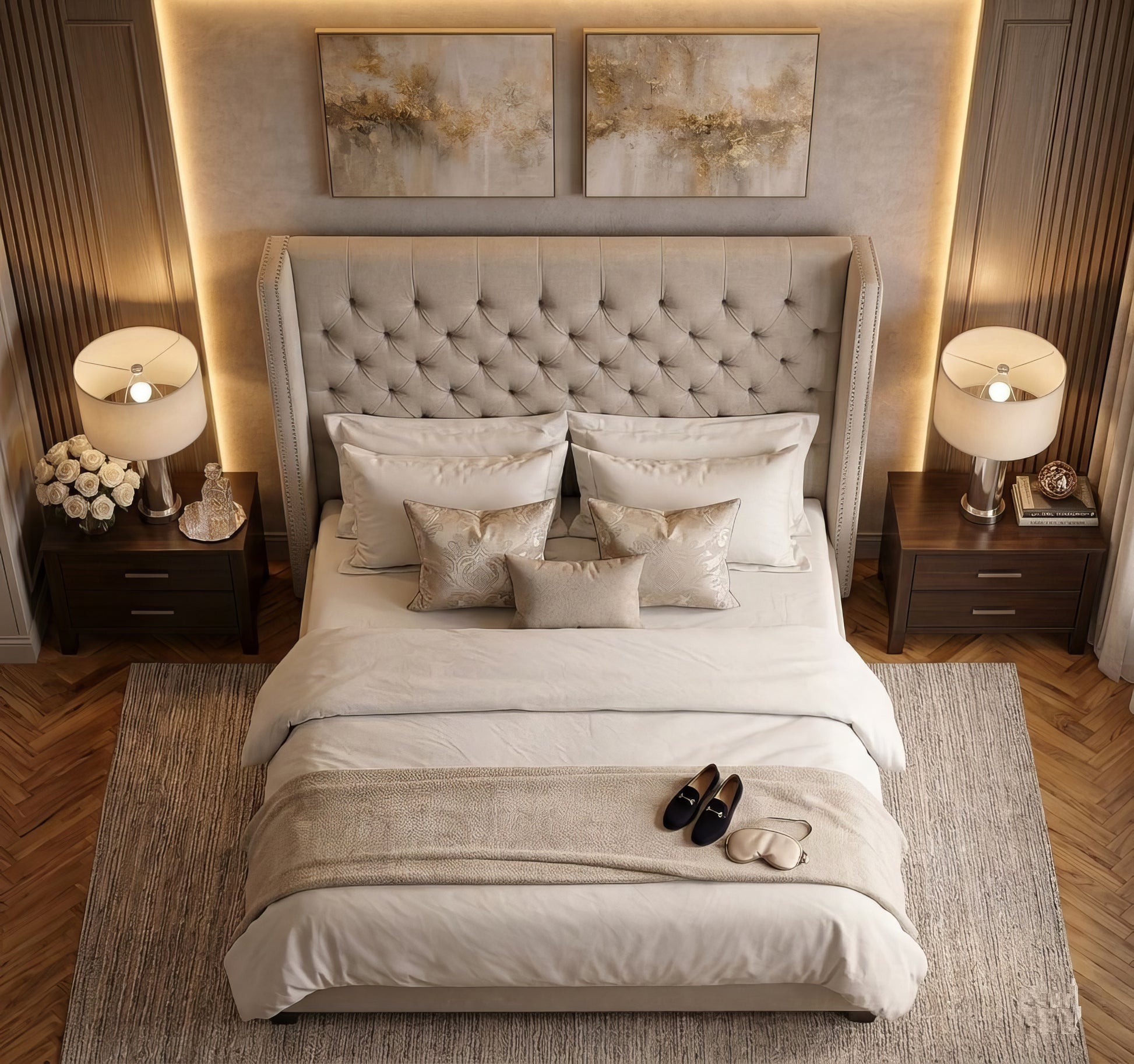 Hugh Biege Upholstered Platform Bed