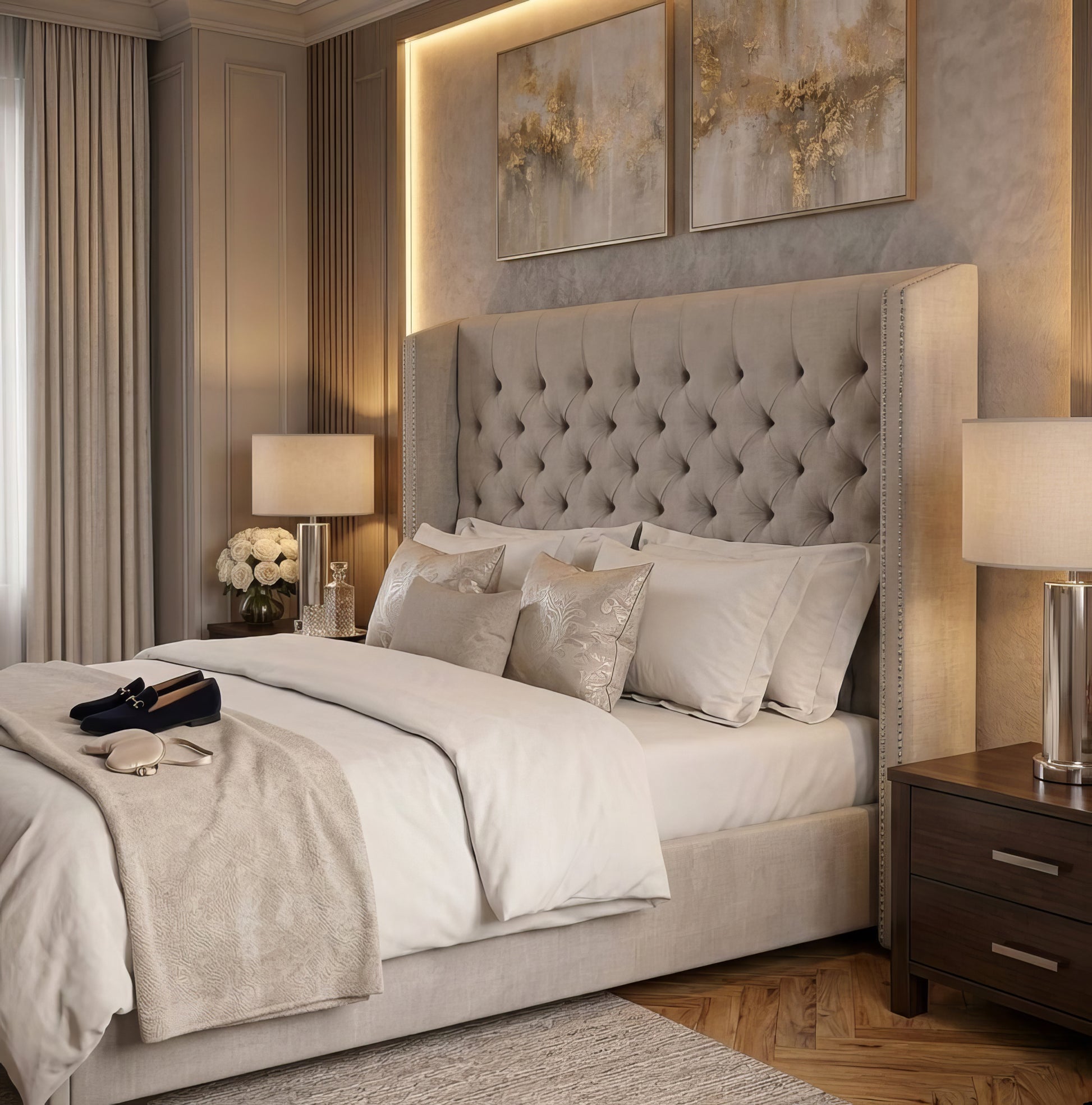 Hugh Biege Upholstered Platform Bed