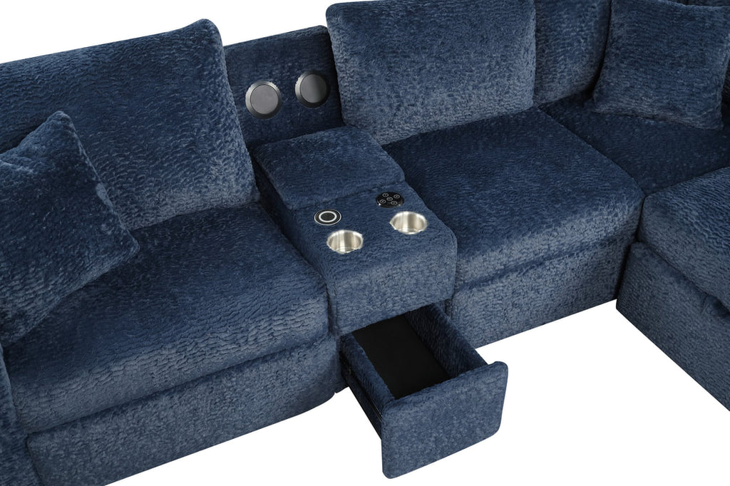 Hunter Blue Sectional W/ Bluetooth Speaker & Pull-Out Bed