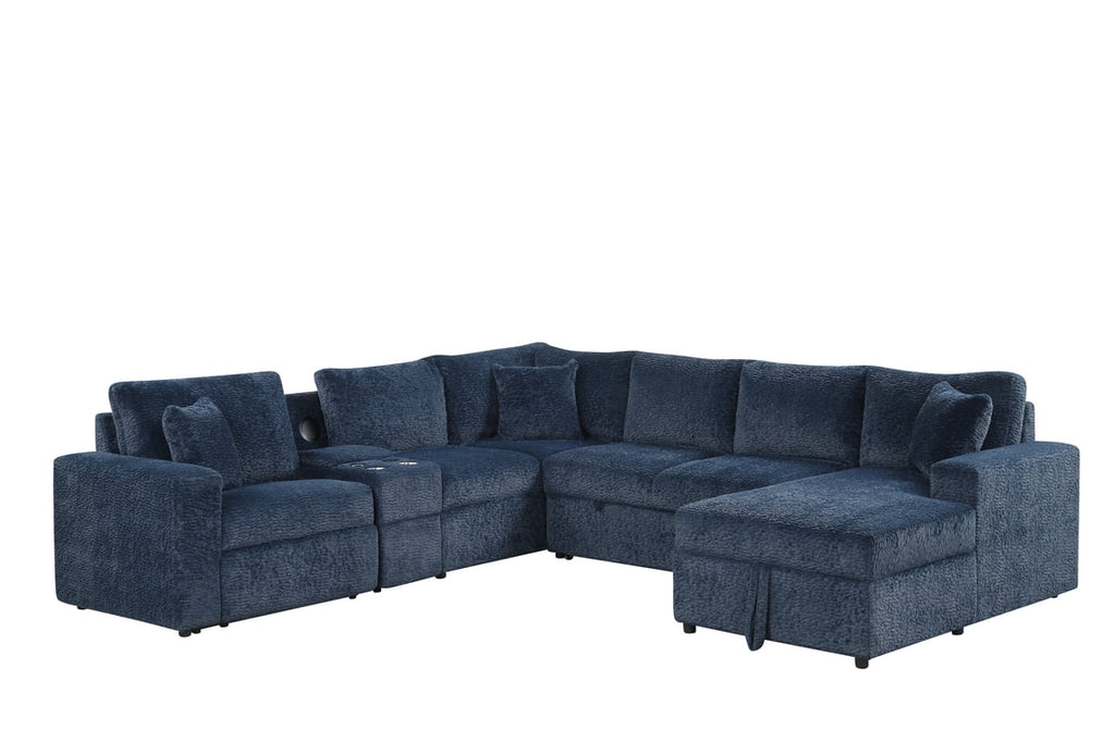 Hunter Blue Sectional W/ Bluetooth Speaker & Pull-Out Bed