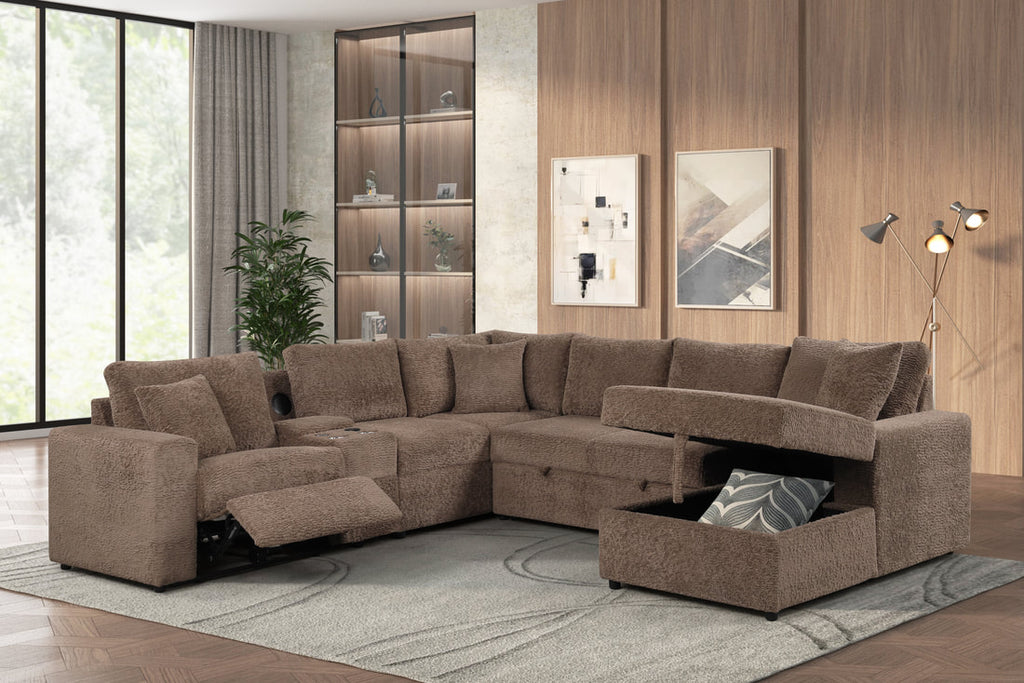 Hunter Mocha Sectional W/ Bluetooth Speaker & Pull-Out Bed